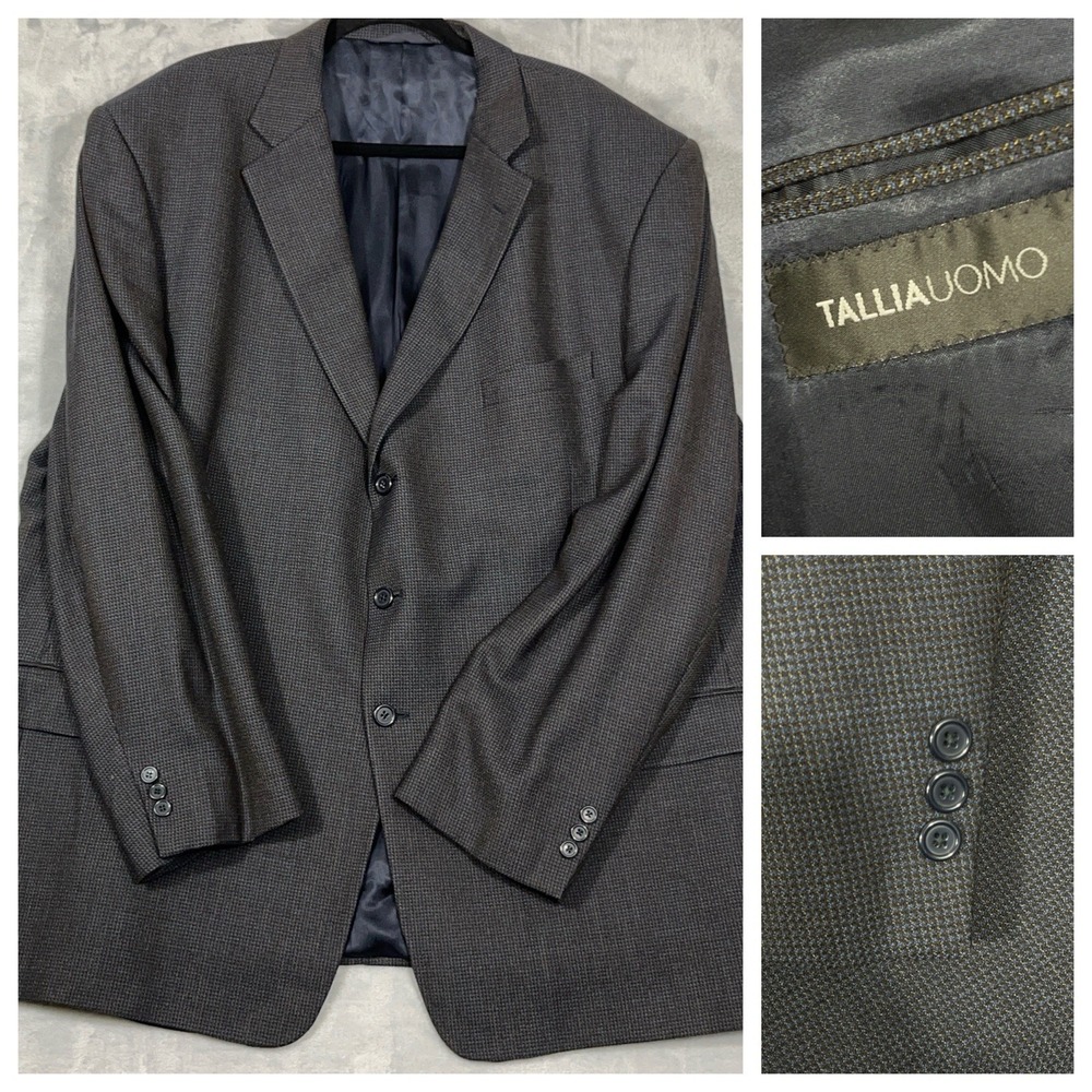 Tallia Uomo Gray Blue Wool Three Button Blazer Sport Coat Men's‎ 54L USA